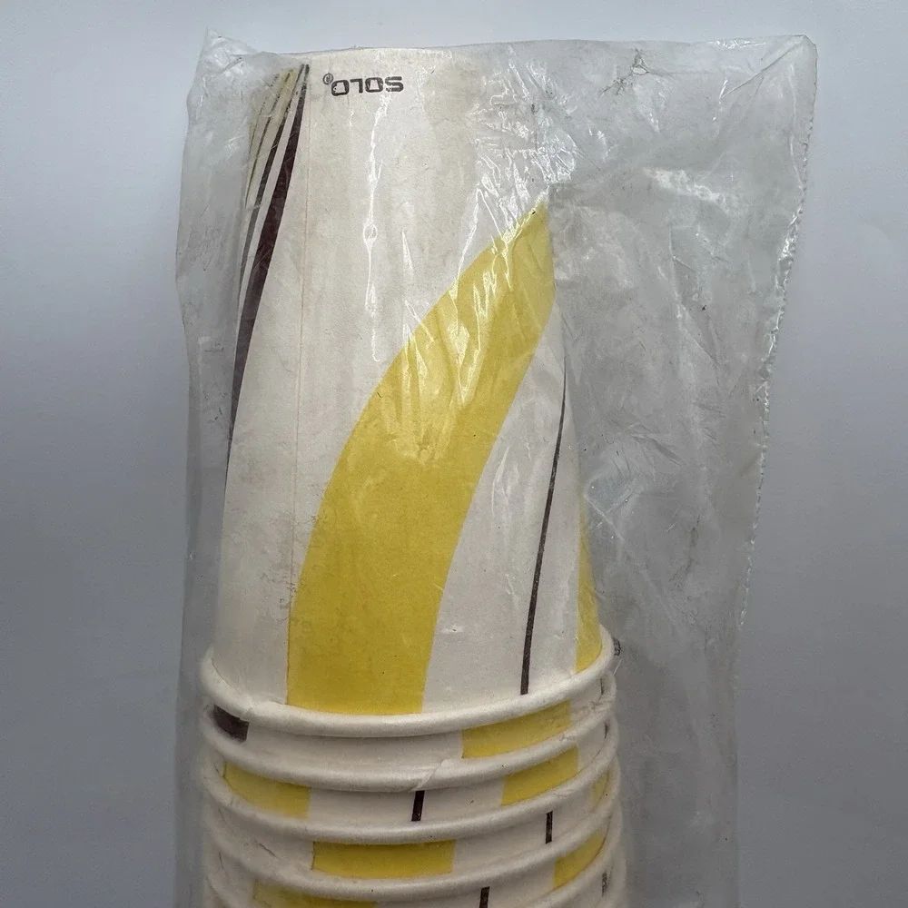 Vintage Solo 12oz Paper Hot Cups Brown Yellow Swirl 50ct Retro‎ Diner